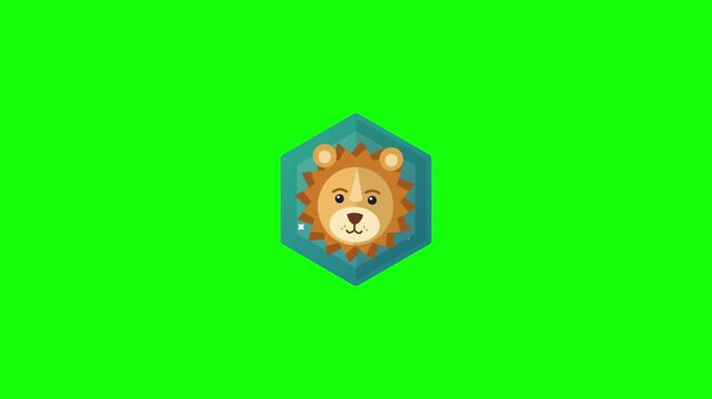Cute lion icon animals pattern on bright green screen