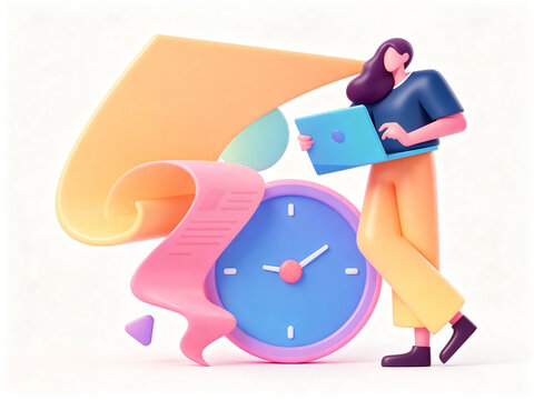 3D illustration of filling in a survey questionnaire
