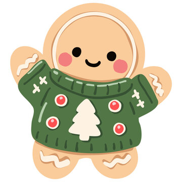 Cute Gingerbread Man in Christmas Sweater Illustration