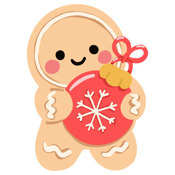 Cute Gingerbread Man Holding Christmas Ornament