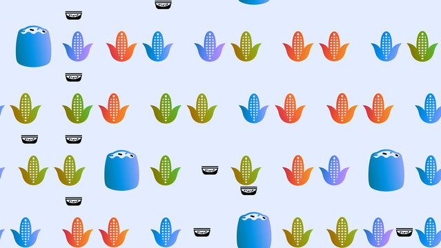 Stylized corn cob pattern with abstract blue shapes