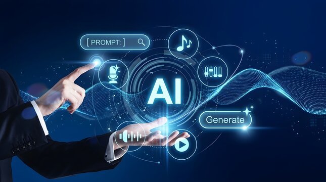 Digital Professional Interacting With Advanced Artificial Intelligence Technology Interface for Automated Content Creation and Data Processing