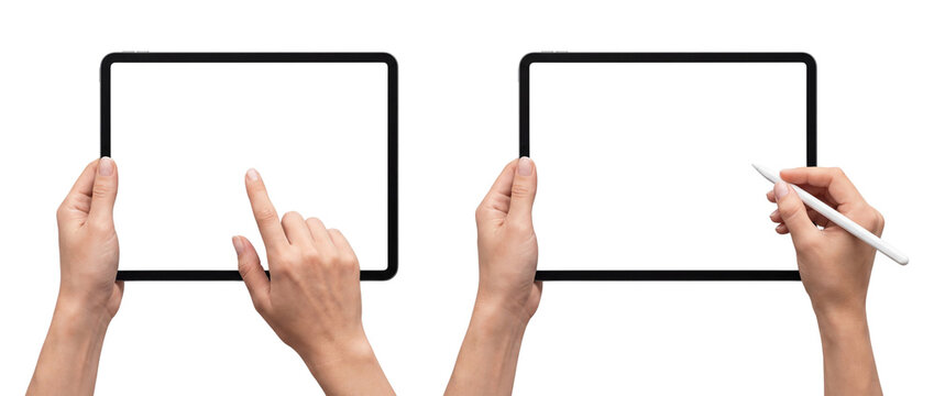 Hands holding tablet isolated on transparent background