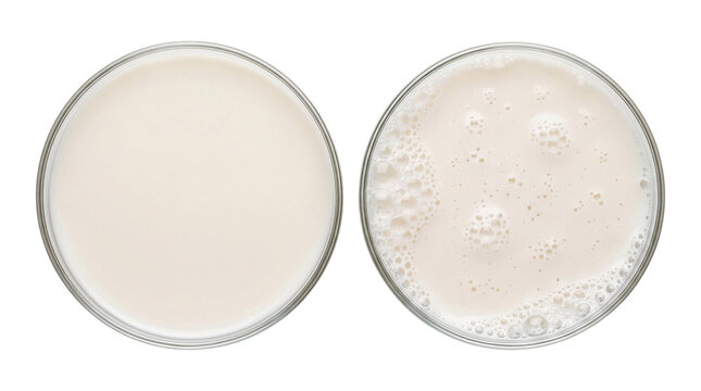 Two glasses of milk top view isolated on transparent background