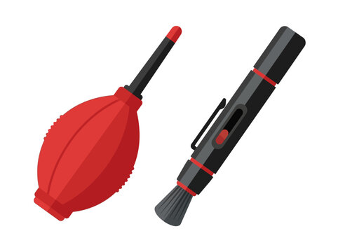 Diving Equipment Red buoyancy device and black dive flashlight