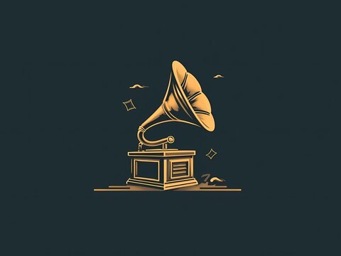 Vintage Gramophone Phonograph Line Art Vector Illustration on Dark Background 