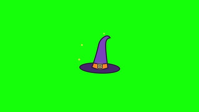 Purple witch hat icon halloween pattern on green screen background