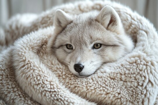 Arctic White Fox Resting In Warm Faux Fur