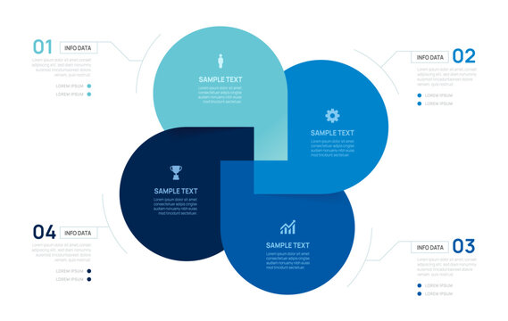 Venn diagram infographic chart template for business 4 option parts, presentation with icon elements vector illustration.