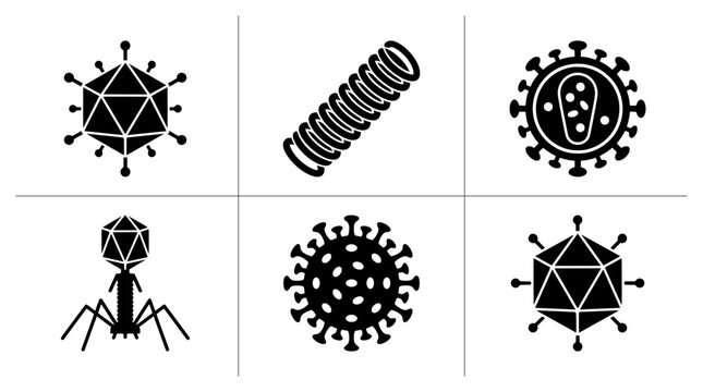 Virus and bacteria silhouettes set with microscopic organisms