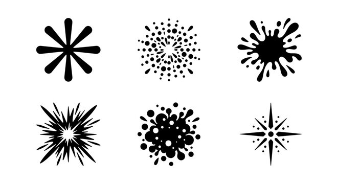 Explosion and splash shapes, abstract bursts and splatters for design