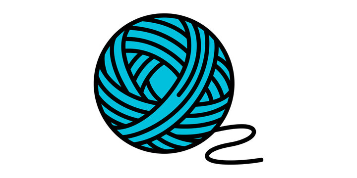 Single ball of yarn with vibrant blue thread texture isolated on transparent background for knitting hobby projects.