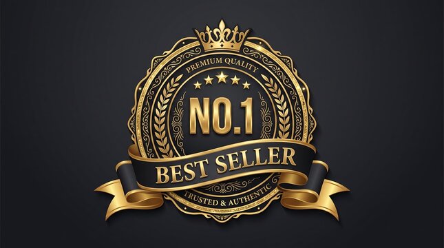No 1 Best Seller Premium Quality Award Badge with Gold Ribbon and