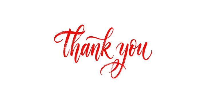 Red brush stroke calligraphy thank you lettering for grateful appreciation message on greeting cards and packaging.