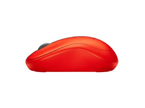 Red ergonomic computer mouse isolated image transparent background