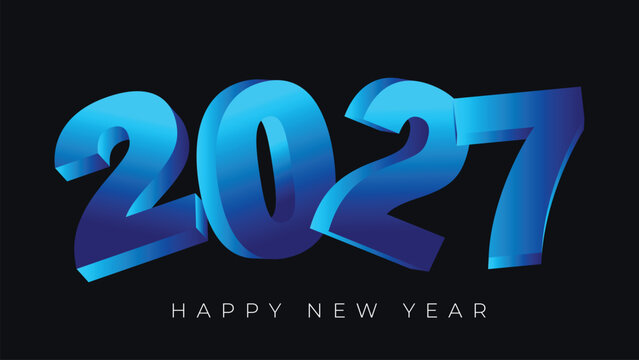 modern blue 3d happy new year 2027 typography with metallic gradient lettering on a dark background