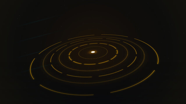 Celestial Orbit Astrolabe Showing Cosmos Astronomy Data with Glowing Planetary Rings in Dark Space