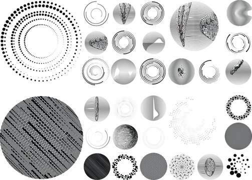 Collection of vector design elements. Set of logos with lines, spirals and circles. Various forms of line and dots design.Vector logo collection. Bundle of circle icons and elements. Set of lines art.