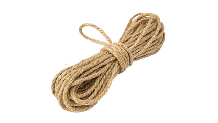 Coil of natural brown textured jute rope twine cord utility, isolated on transparent background. © Hanna