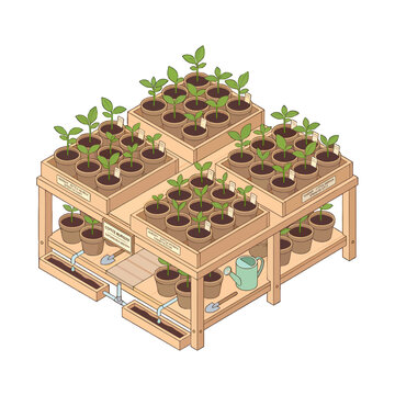 Coffee Nursery with Seedling Pots Vector