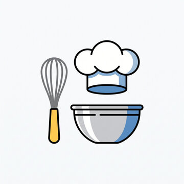 Chef hat whisk and mixing bowl kitchen utensils vector illustration