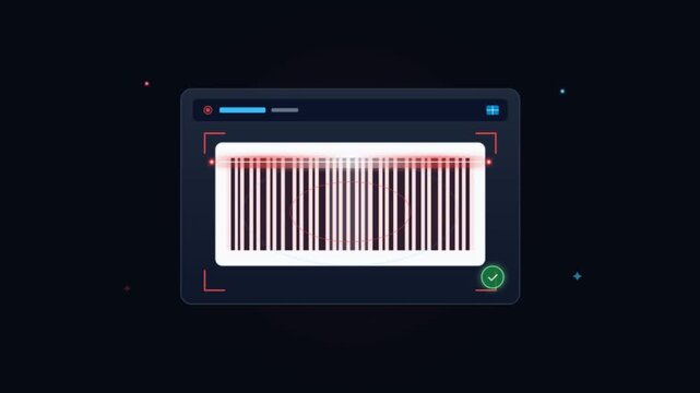 Digital barcode scanning with red laser line on dark interface display
