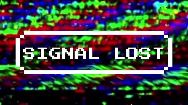 Signal Lost Glitch Effect with Static Noise, Representing a Digital Transmission Failure or Communication Breakdown