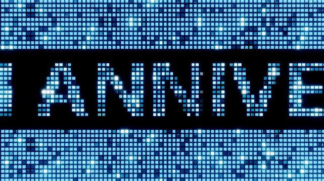 45TH ANNIVERSARY blue digital LED screen display banner with glowing pixel light mosaic pattern for corporate celebration event background