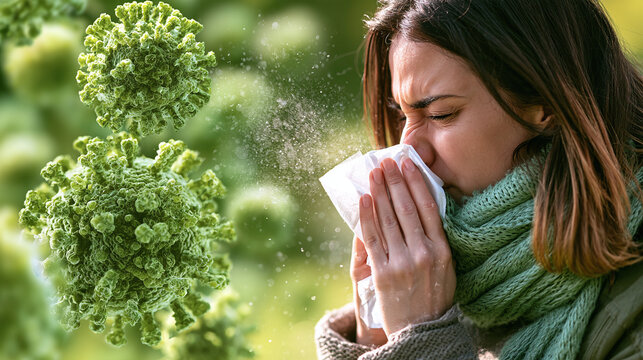 Woman sneeze tissue virus infection illness health problem flu symptom sick