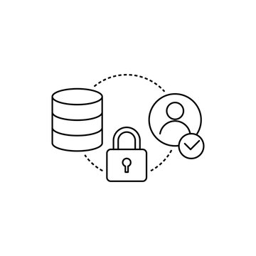 Identity and data protection with access controls: a vault, lock, and user icon visualize encryption, authentication, and safe authorization across systems.