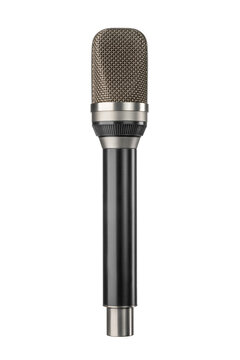 Retro handheld dynamic microphone isolated. Transparent PNG image.