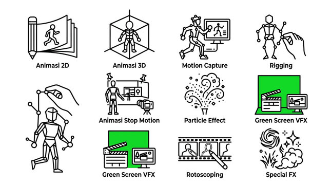 Diverse Animation and VFX Techniques Icons Set