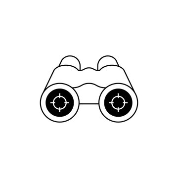 Cybersecurity icon featuring binoculars with target lenses, representing digital surveillance, threat hunting, focused observation, risk discovery, security scanning, and cyber intelligence.