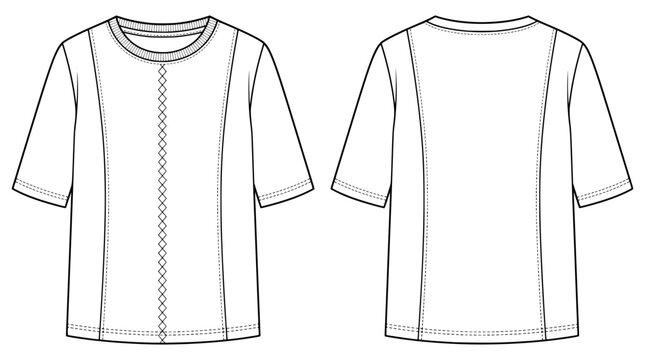 flat vector technical drawing of women princess seam blouse