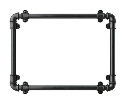 Industrial style empty frame made of black metal pipes isolated on transparent background
