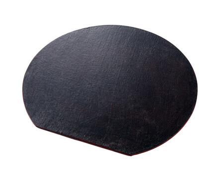 Traditional Japanese black lacquered half moon shaped wooden tray Hangetsu zen isolated on transparent background