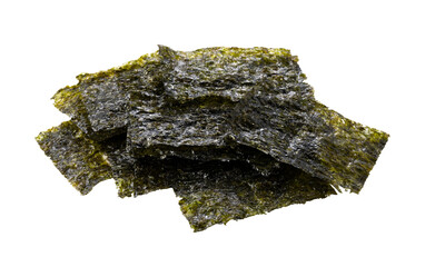 Stack of roasted seasoned korean roasted seaweed gim isolated on transparent background © m________k____