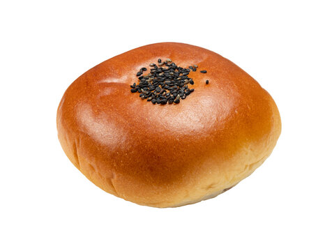 Japanese red bean paste bun Anpan with black sesame seeds isolated on transparent background