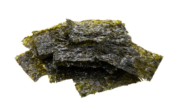 Stack of roasted seasoned korean roasted seaweed gim isolated on transparent background