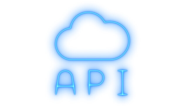 Glowing neon cloud API icon isolated on transparent background. Cloud computing. Application programming interface. Software development symbol.