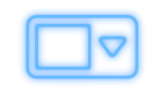 Glowing neon dropdown menu icon isolated on transparent background. Select box form element. Website navigation arrow. Option list button. User interface.