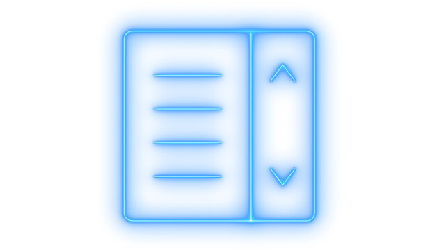 Glowing neon scrollbar icon isolated on transparent background. Web page scroll bar. Document window. UI navigation element. Digital interface symbol.