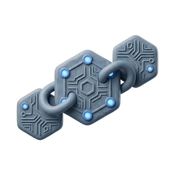 Blockchain Technology Concept 3D Icon Linked Hexagons on Transparent Background Isolated on White