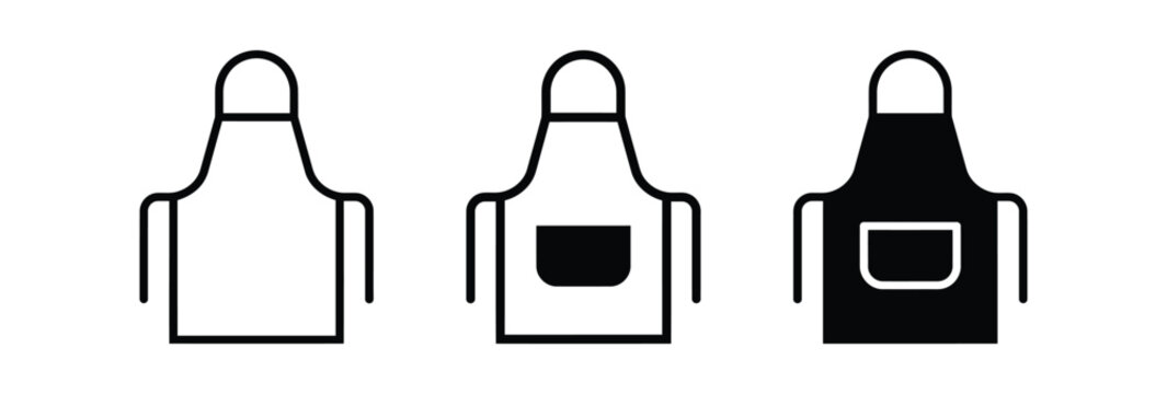 Apron icon set. Kitchen uniform symbol collection. Cooking apron and chef accessory sign. Simple pictogram for restaurant, catering and food service design.