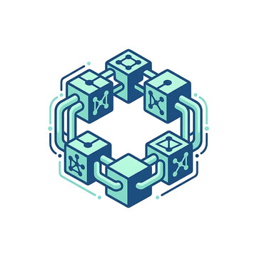 Isometric Blockchain Network Concept with Linked Cubes on Transparent Background Isolated on White