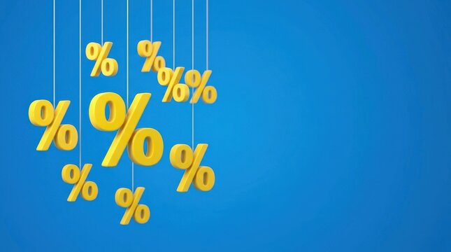 Floating percentage symbols against blue sky background