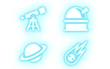 3D astronomy stargazing and space observatory icon set featuring telescope observatory dome ringed planet and falling meteor © ABBOT