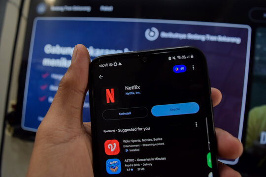 Netflix dev application on Smartphone screen. Netflix is a freeware web browser developed by Netflix, Inc. Bekasi, Indonesia. October 19, 2026