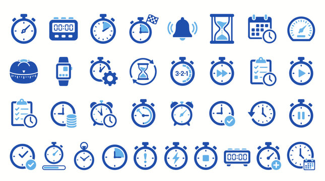 Stopwatch and Timer Icon Set for Time Tracking and Productivity