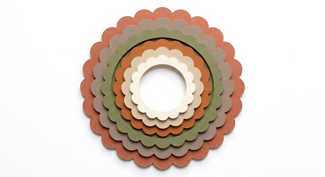 Layered die cut scalloped circle paper frames in earth tones isolated on white